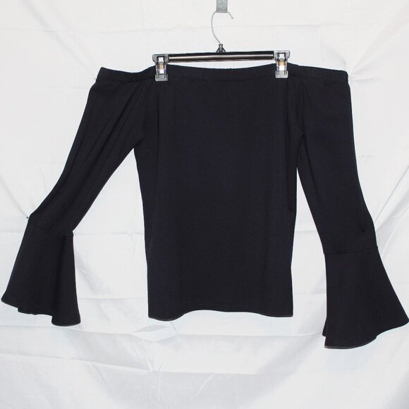 Sugar + Lips, Top, XL, Navy Blue, Off-Shoulder, Long Bell Sleeves, Rayon Spandex - Picture 4 of 5